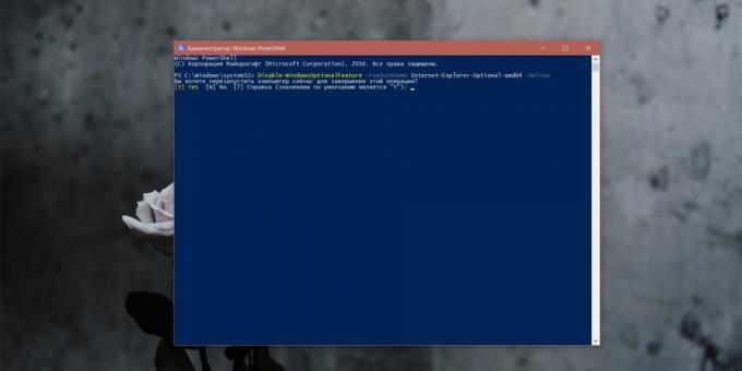 Cómo quitar Internet Explorer: Insertar en la ventana de comandos de PowerShell