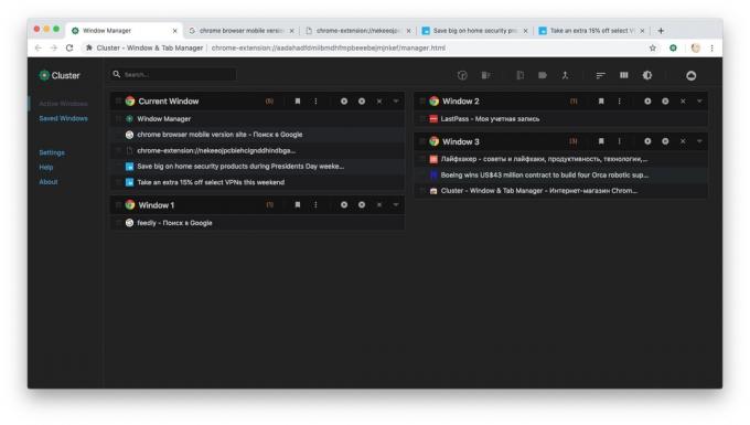 La expansión de Cluster llevan fácilmente a la orden varias pestañas y ventanas de Chrome: el espacio de la pantalla se utiliza de manera más eficiente