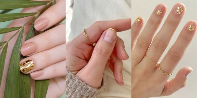 Hermosa manicura para uñas cortas: oro.