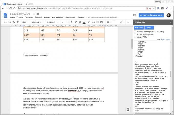 Google Docs complementos: GD2md-html
