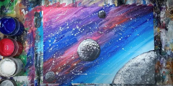 Cómo pintar el espacio con gouache: agrega dos planetas más