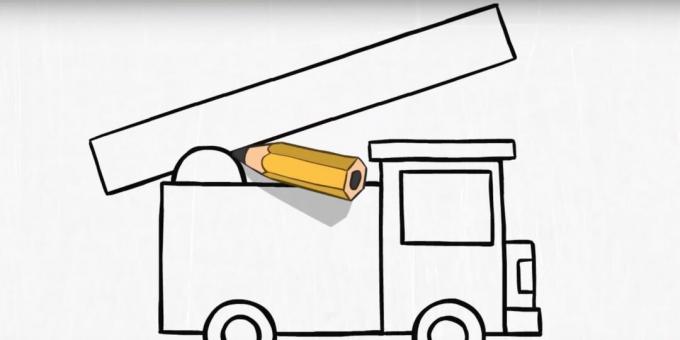 Cómo dibujar un camión de bomberos: dibuja los contornos de las escaleras