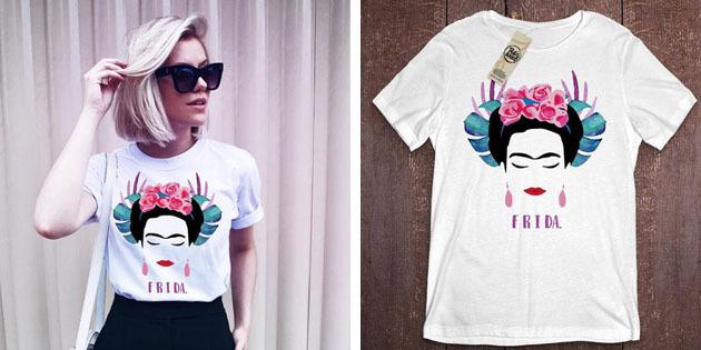 manera de las mujeres camisetas con ali-: Camiseta de Frida Kahlo