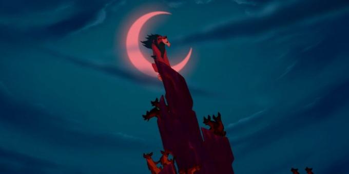 Dibujos animados "El Rey León": sólo tendrá que conectar en el número musical final sea la cicatriz figura Preparada en forma de media luna que brilla en el cielo nocturno