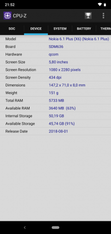 Revisión de Nokia 6.1 Plus: CPU-Z (continuación)