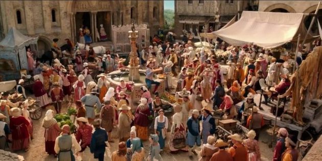 Belle y los aldeanos en la película 2017