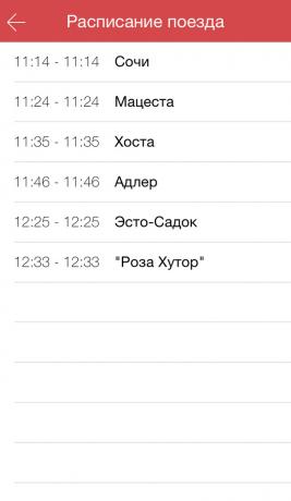 Aplicación, donde se puede ver el horario de los trenes Swallow