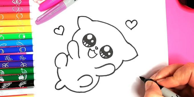 Cómo dibujar anime gato: Alrededor de corazones de impresión