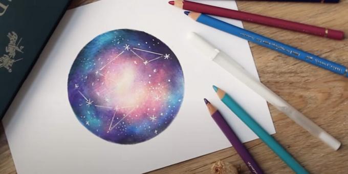 Dibujo del espacio con lápices de colores