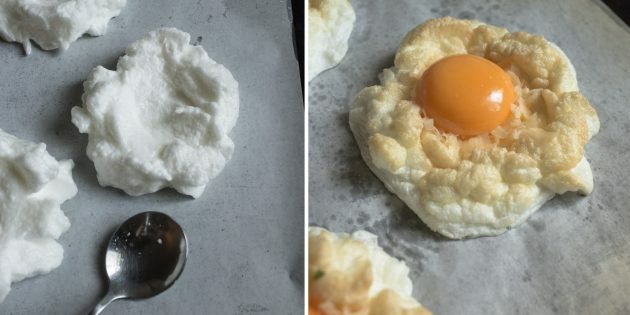 Huevos revueltos: receta. Agrega un poco de queso rallado, yema cruda en el centro y regresa todo al horno