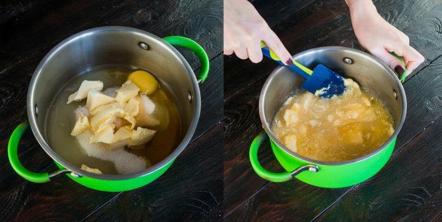 Clásico "Medovik" con crema agria: mezclar huevos, mantequilla, azúcar y miel