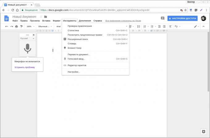 Google Docs complementos: entrada de voz