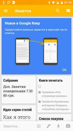 Google Keep nota pin