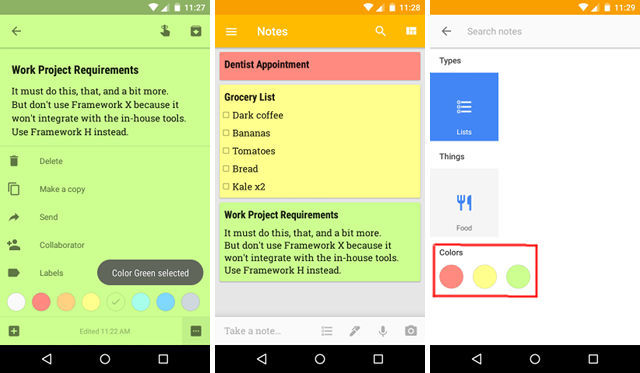 Google Keep: notas codificadas por colores