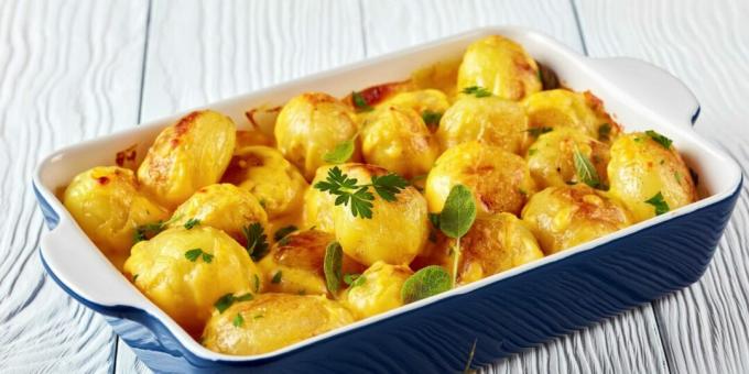 Patatas jóvenes con queso al horno