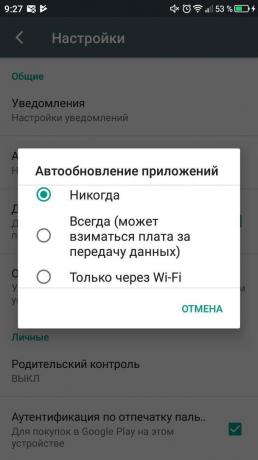 Desactivar la actualización automática en Android. configuración de Actualizaciones automáticas