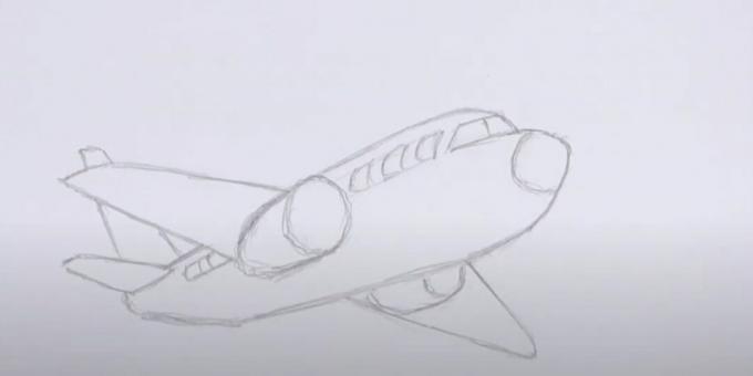 Cómo dibujar un avión: dibuja los ojos de buey, el vidrio y el motor
