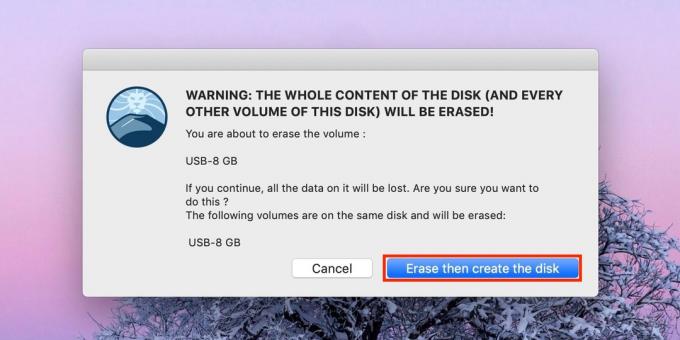 Como hacer una unidad flash USB de arranque con MacOS: Haga clic en Borrar el crear el disco