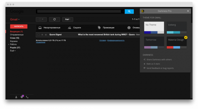 interfaz de Gmail a la expansión de la Oscuridad