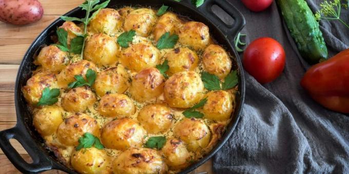 Patatas nuevas al horno con requesón