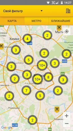 R-Connect: Un mapa que muestra las sucursales y cajeros automáticos