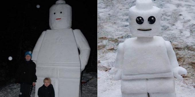 Nieve da forma con sus manos: hombre de Lego