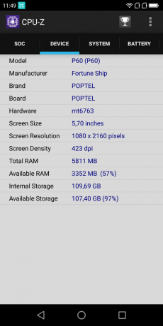 Descripción general Poptel P60: CPU-Z (Dispositivo)