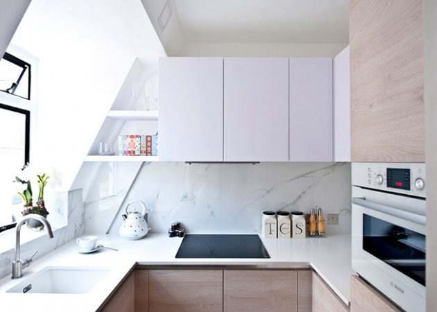 Diseñar una pequeña cocina: diseño en forma de U