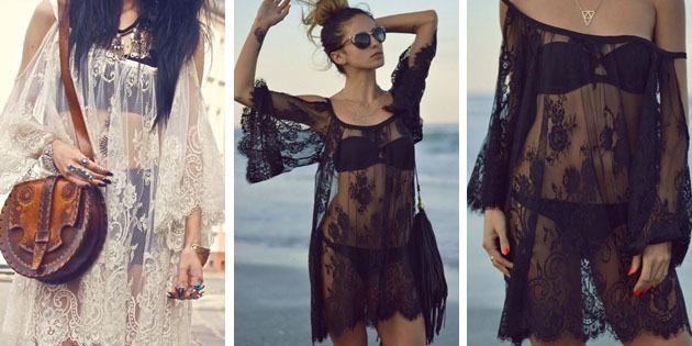 vestidos de playa: vestido de encaje con mangas anchas