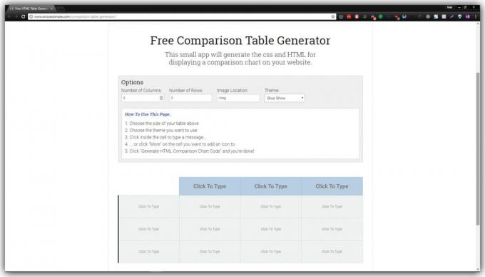 Tabla de comparación en la Tabla de Comparación Generador gratuito