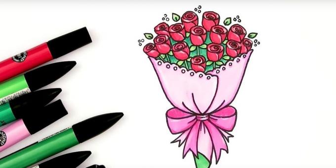 Cómo dibujar un ramo de rosas con marcadores o lápices de colores