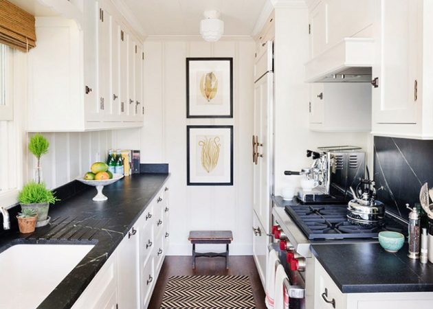 Diseñar una pequeña cocina: diseño de dos filas