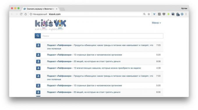 Programa para descargar música VKontakte: VK beso