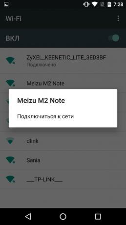Cómo distribuir el Internet desde su teléfono a Android: conectar el Nexus 5 a Meizu M2 Nota sobre la conexión Wi-Fi