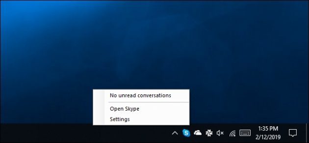 programa Skype UWP no prevé el menú "Salir de Skype»