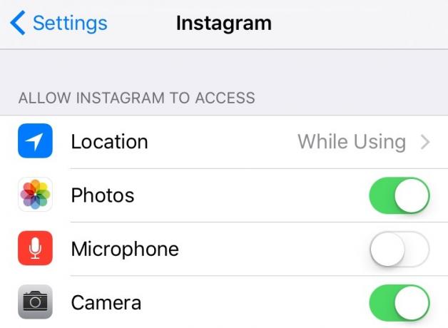 El control del acceso a la información de la aplicación en iOS Instagram 9