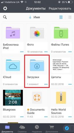 Cómo descargar vídeos en el iPhone y aypad: Abrir la carpeta Documentos dentro de las "descargas"