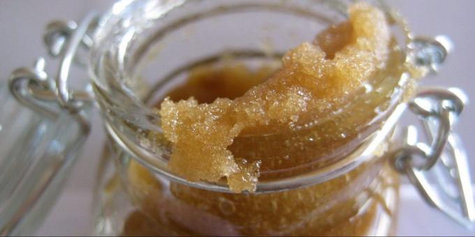cabezal de fregado: exfoliante con azúcar, miel y crema para hidratar la piel y la nutrición