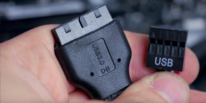 Cómo ensamblar una computadora: los cables del puerto USB se conectan a los encabezados de la placa base