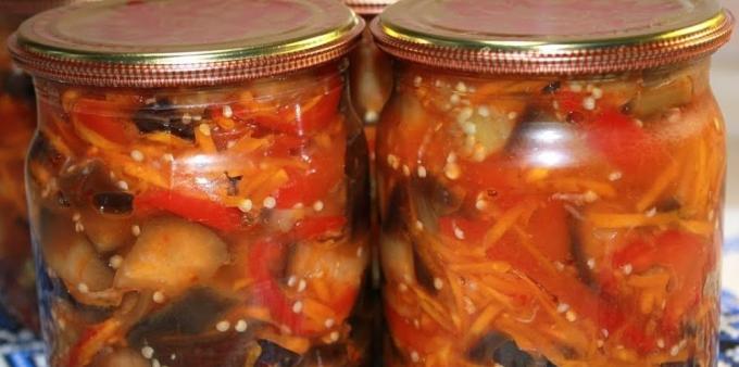 Delicioso berenjenas en invierno: Berenjena con la zanahoria, pimiento y salsa de tomate