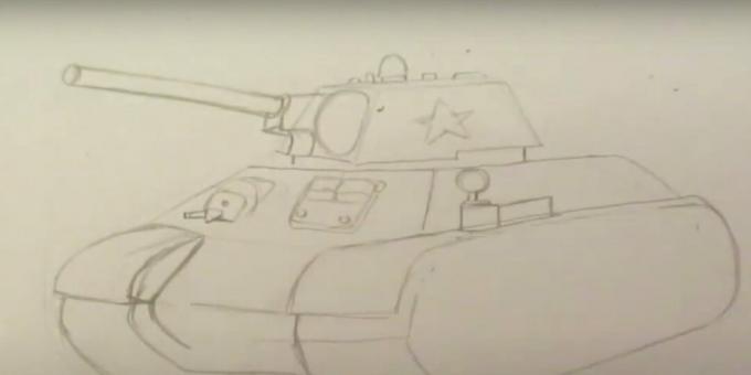 Cómo dibujar un tanque: dibuja la ametralladora frontal y la escotilla del mecánico 