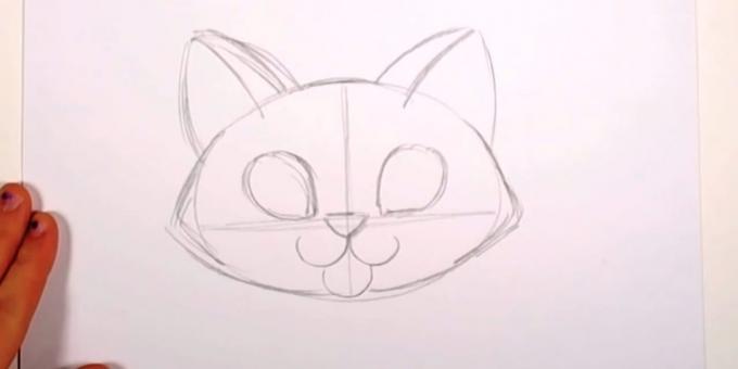  Dibujar sobre las gotas para la nariz - contorno de los ojos - y programar un gato oídos