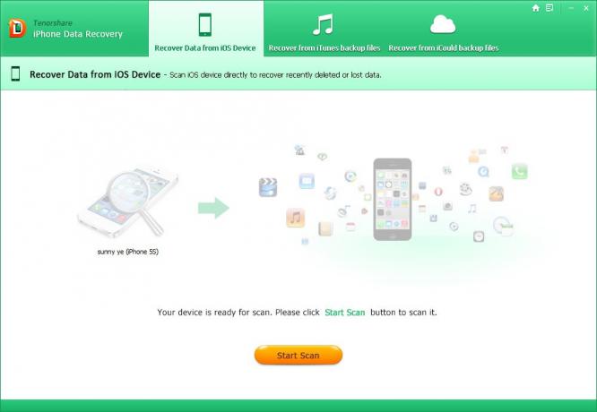 Tenorshare iPhone Recuperación de Datos: inicio de escaneado
