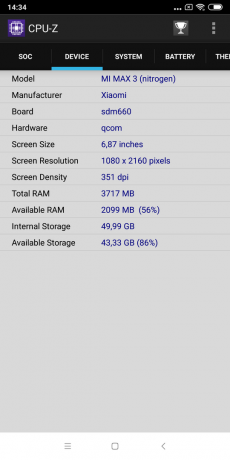 opinión Xiaomi Mi Max 3: CPU-Z