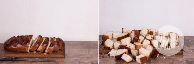 Ideas para el desayuno: budín de pan. cortar el pan