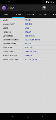 Doogee Y8: CPU-Z (Dispositivo)