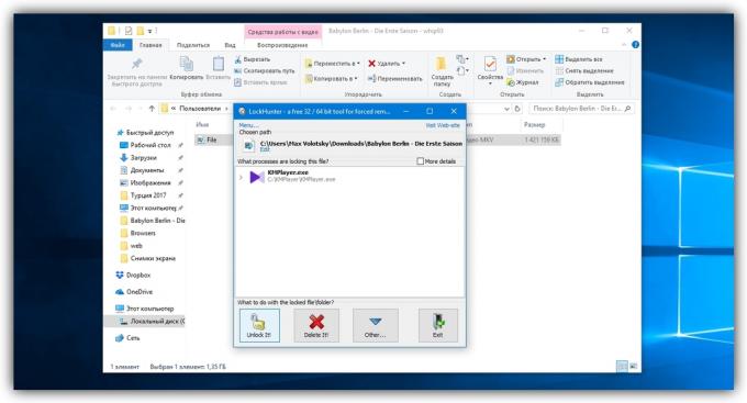 ¿Cómo se elimina un archivo en Windows: ventana LockHunter