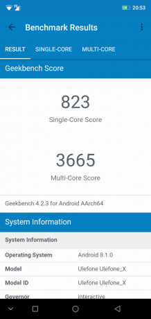 Descripción general de teléfonos inteligentes Ulefone X: GeekBench