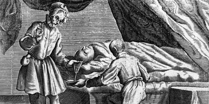 Medicina medieval: Derramamiento de sangre de la cabeza, grabado de 1626