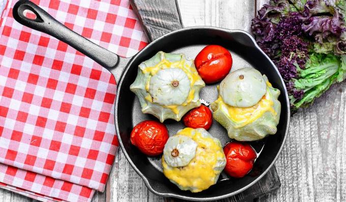 Calabaza rellena con hígado y champiñones